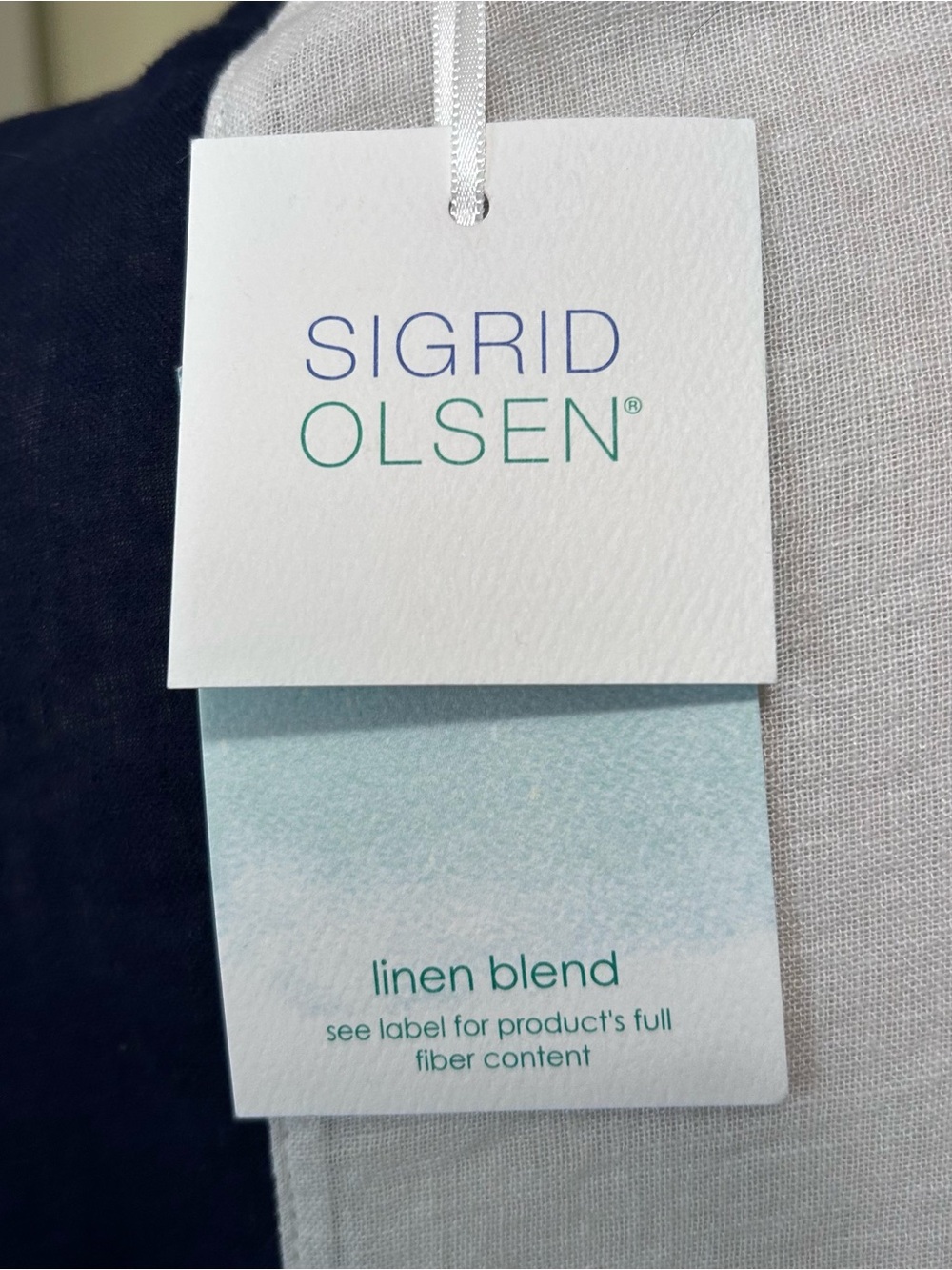NWT Sigrid Olson Linen Blend Navy & Ivory Tunic Caftan Beach Cover-up - XL - Picture 7 of 10